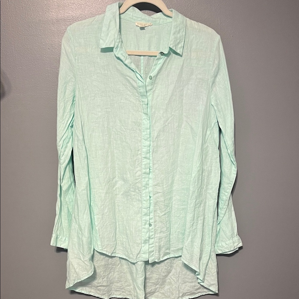 Eileen Fisher linen Light Green Button-Down Shirt